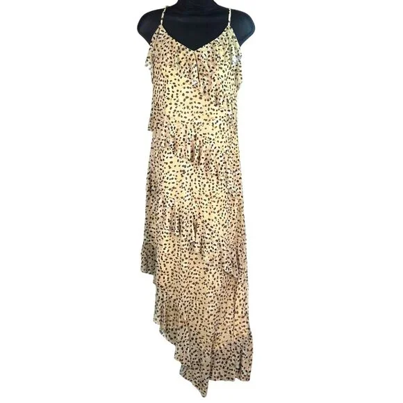Steve Madden Ada Dress Desert Sand Asymmetrical Leopard Print Tiered Lg NWT - Picture 1 of 9